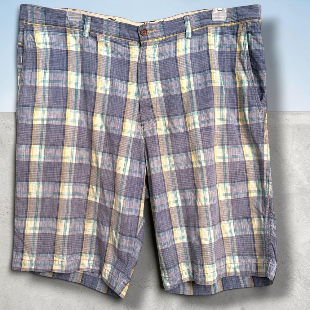 Tommy Bahama Paradise‎ Nation Mens 40 Blue Plaid Linen Silk Bl Shorts Flat Front